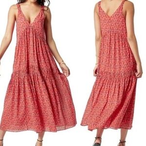 Joie Bondi Maxi Tiered Dress XXL Red Pink Boho Beachy Romantic Relaxed Lined